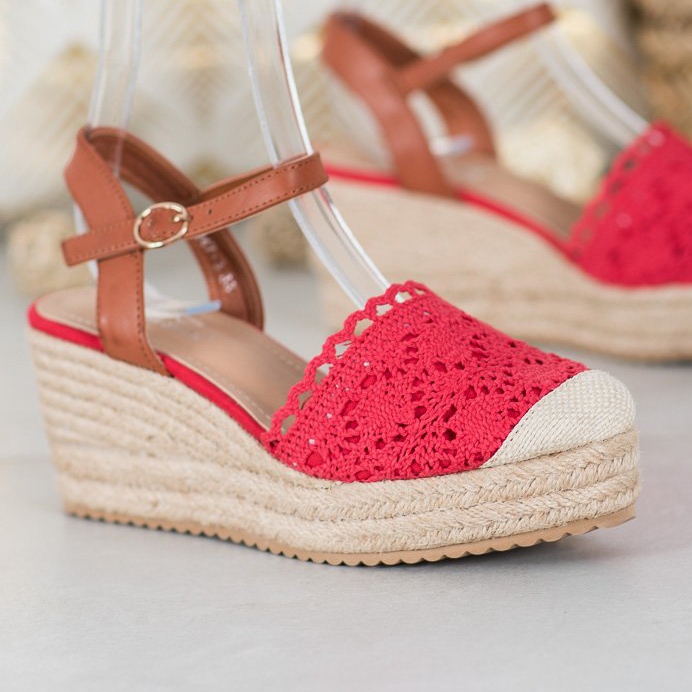 Small Swan Keil-Espadrilles braun rot 1