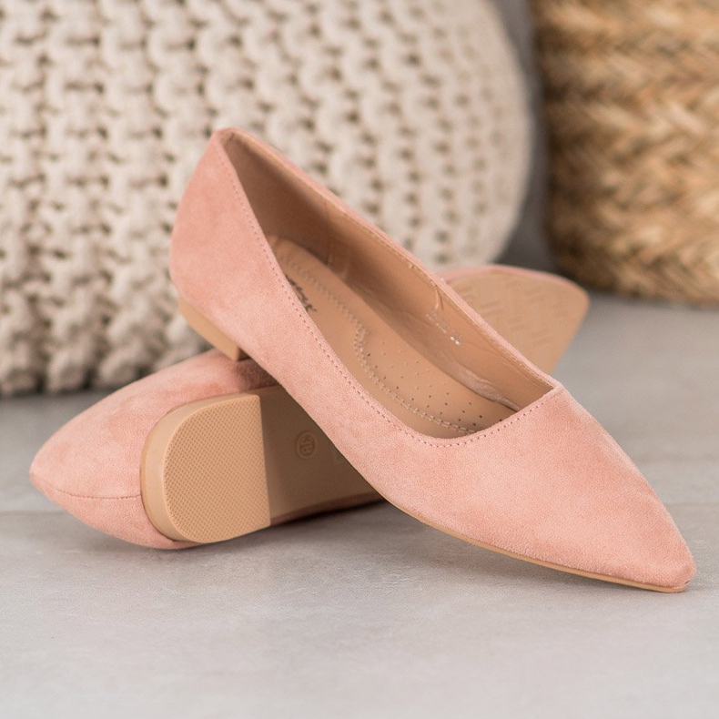 SHELOVET Wildleder Ballerina In Spitz rosa 1