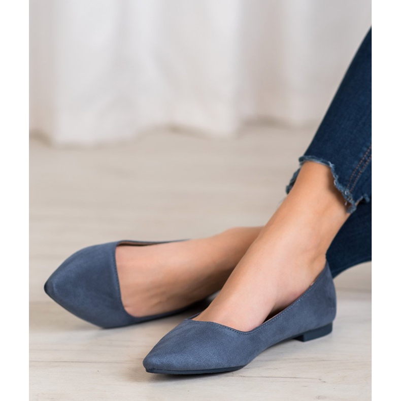 SHELOVET Wildleder Ballerina In Spitz blau 2