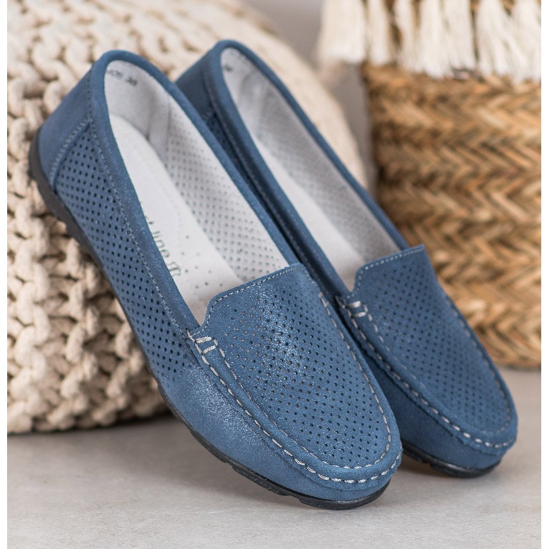 Loafer aus Leder mit VINCEZA-Glitzer blau 1