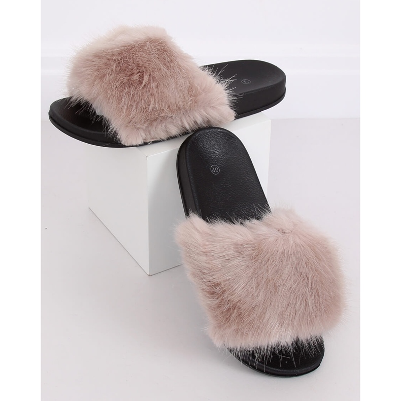 Beige Hausschuhe mit Fell CK107P Beige 1