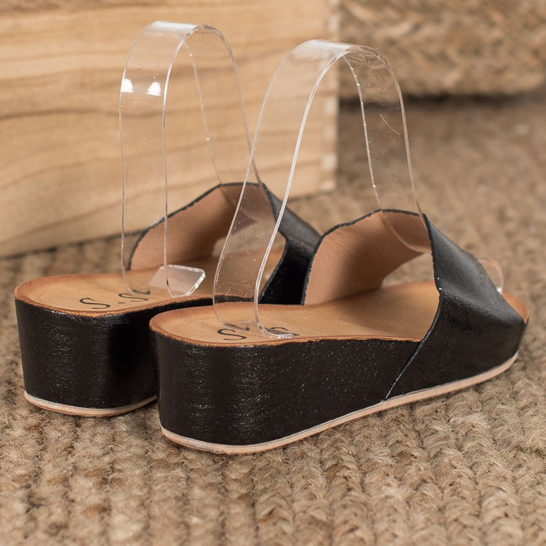 SHELOVET Stylische Keilpantoffeln schwarz 1