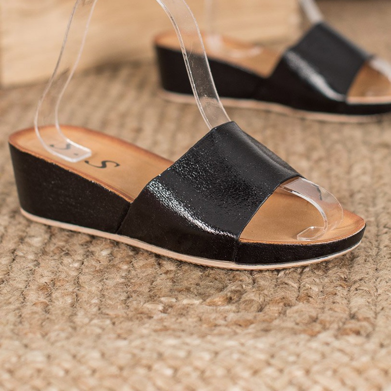 SHELOVET Stylische Keilpantoffeln schwarz 2