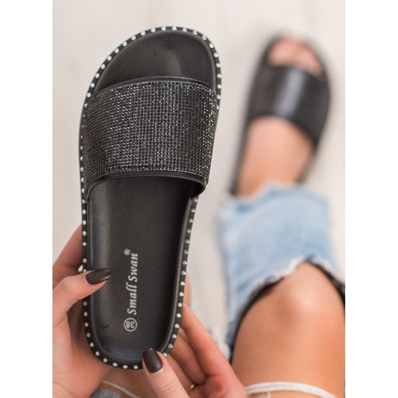 SHELOVET Modische Hausschuhe mit Zirkonia schwarz 1