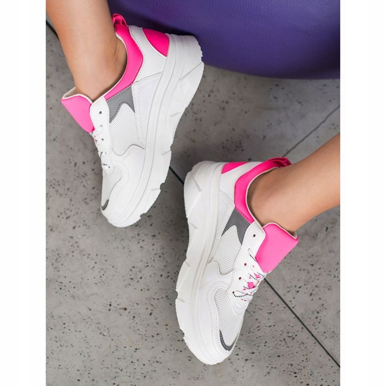 SHELOVET Lässige Sneakers aus Öko-Leder weiß rosa 1