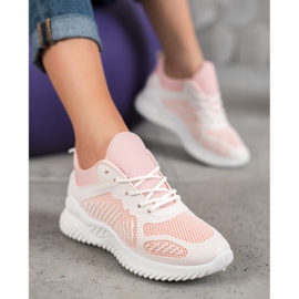 SHELOVET Klassische Sneaker mit Mesh weiß rosa 1