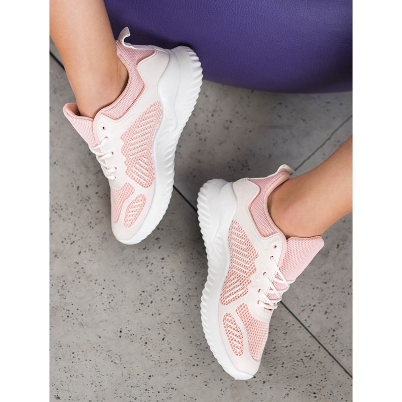 SHELOVET Klassische Sneaker mit Mesh weiß rosa 2