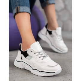 SHELOVET Sneakers auf der Plattform mit Glitzer weiß schwarz 1