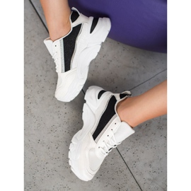SHELOVET Stylische Sneaker mit Glitzer weiß schwarz 1
