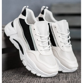 SHELOVET Stylische Sneaker mit Glitzer weiß schwarz 2