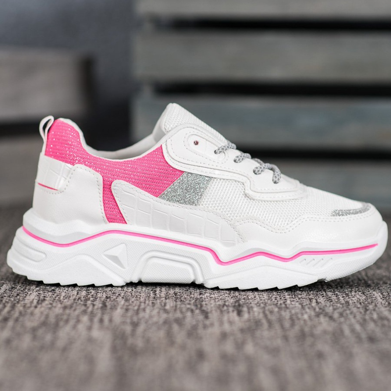 SHELOVET Sneakers auf der Plattform mit Glitzer weiß rosa 2