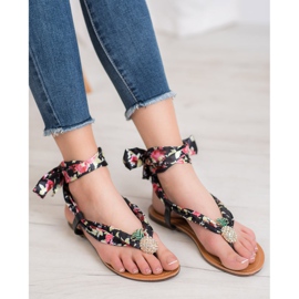 SHELOVET Gebundene Sandalen mit Ananas schwarz mehrfarbig 2