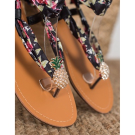 SHELOVET Gebundene Sandalen mit Ananas schwarz mehrfarbig 1