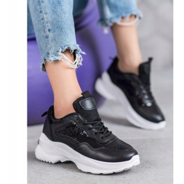 SHELOVET Modische Sneaker mit Pailletten schwarz 2