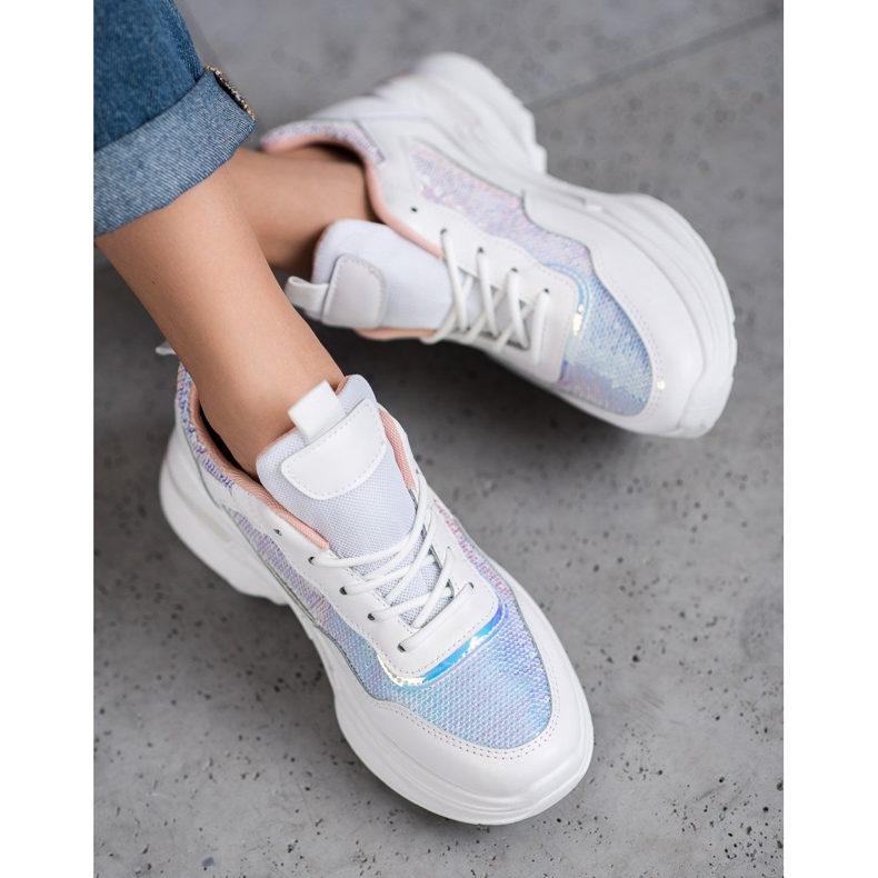 SHELOVET Modische Sneaker mit Pailletten weiß 1