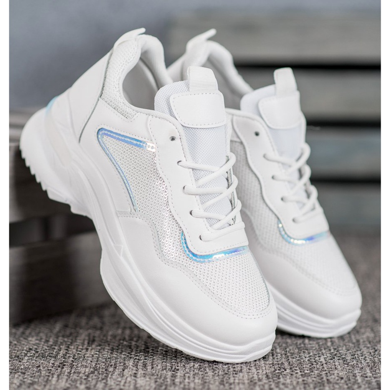SHELOVET Modische Sneaker mit Pailletten weiß 2
