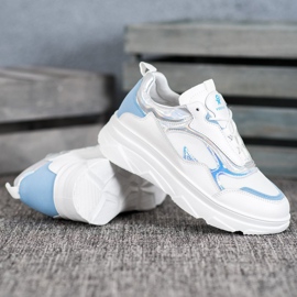 SHELOVET Modische weiße Turnschuhe blau 1