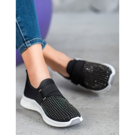 SHELOVET Schwarze Slipons mit Kristallen 2