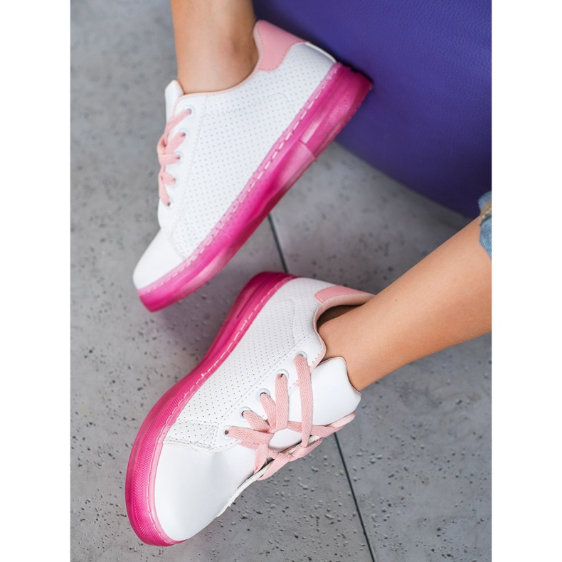 SHELOVET Schuhe mit Neonsohle weiß rosa 1