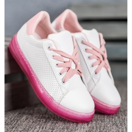 SHELOVET Schuhe mit Neonsohle weiß rosa 2