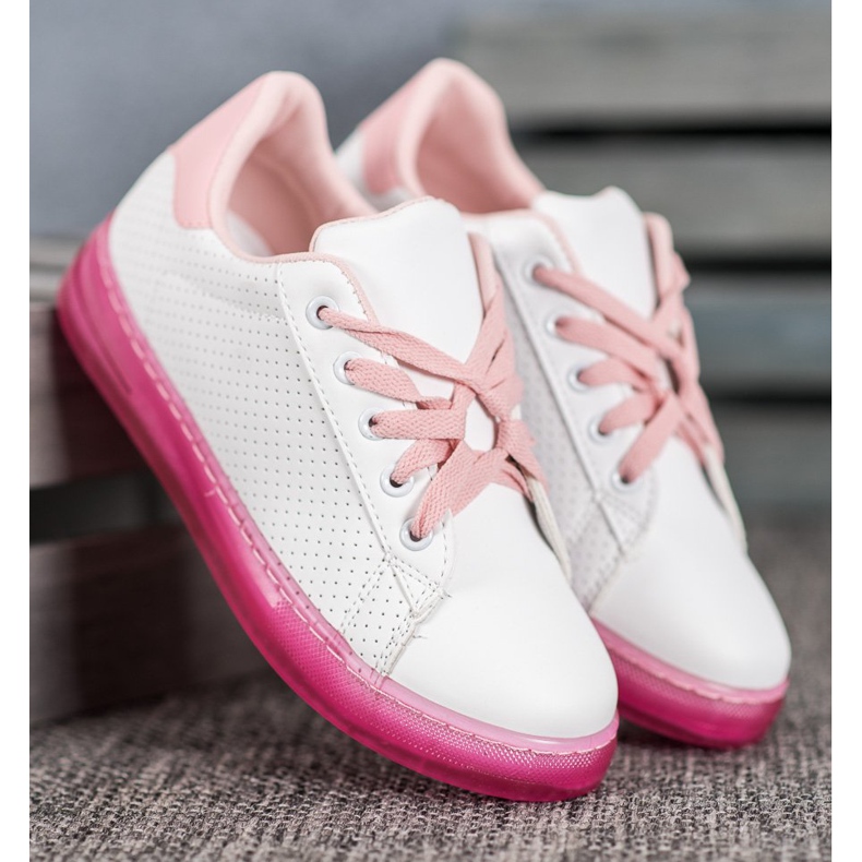 SHELOVET Schuhe mit Neonsohle weiß rosa 2