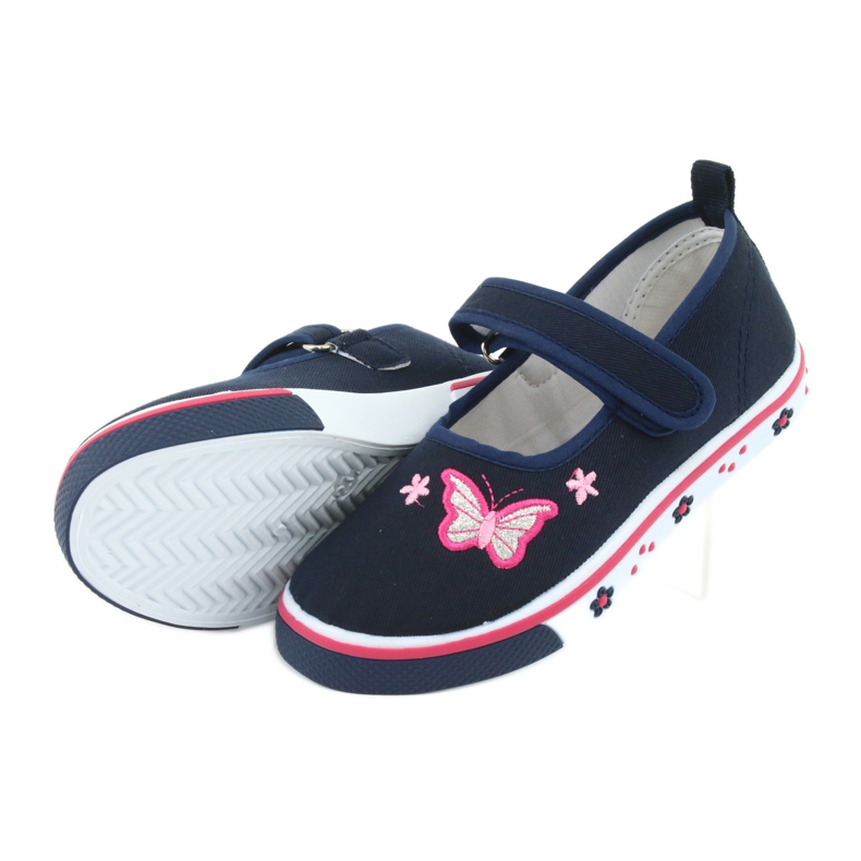 Atletico Butterfly Ballerinas mit Lederdecksohle navy blau rosa 4