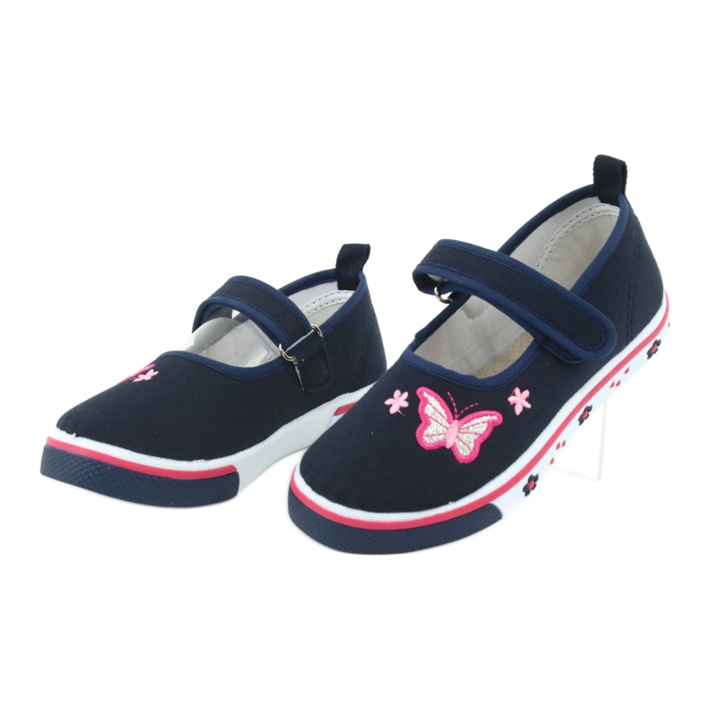 Atletico Butterfly Ballerinas mit Lederdecksohle navy blau rosa 3