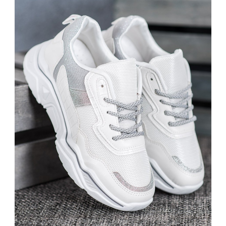 SHELOVET Sneakers auf der Plattform mit Glitzer weiß 2
