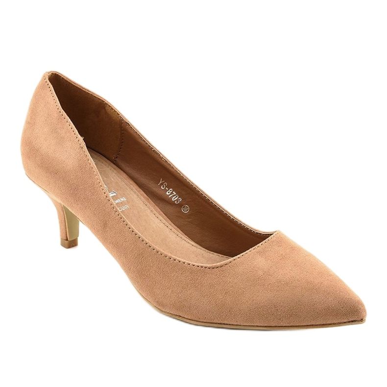 Braune Pumps an der YS-8703 Ferse beige golden 1