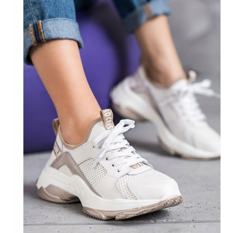 Goodin Sneakers aus durchbrochenem Leder weiß gelb 1