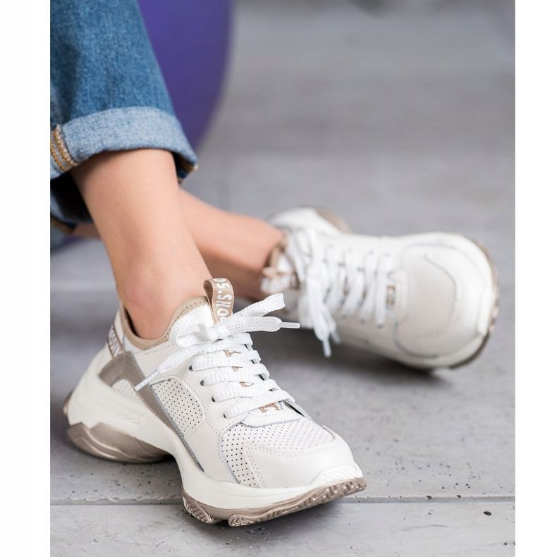 Goodin Sneakers aus durchbrochenem Leder weiß gelb 2