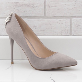 Graue klassische Absätze mit Zirkonia 9229-13 1