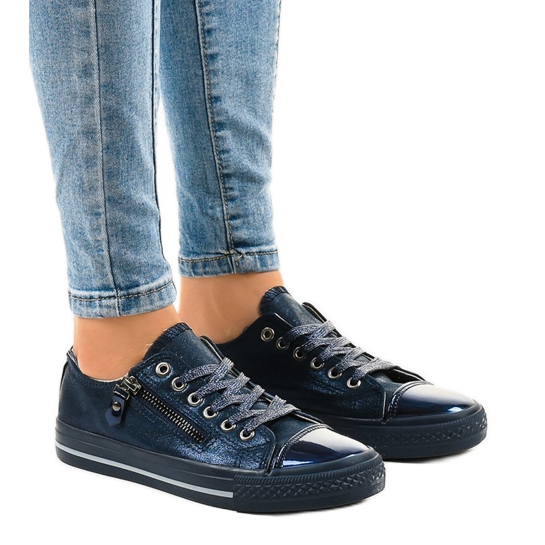 Marineblaue glänzende Turnschuhe TL-64 1