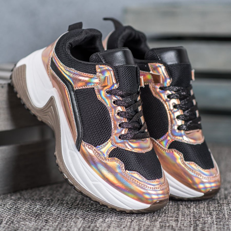 SHELOVET Fashion Sneakers mit Holo-Effekt schwarz gelb 2