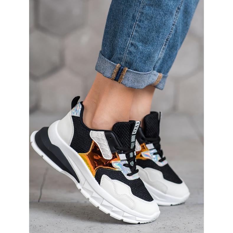 SHELOVET Turnschuhe mit Mesh weiß schwarz 1