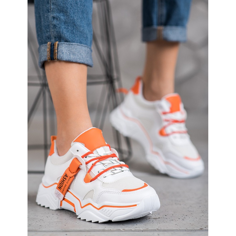 SHELOVET Sneakers für Damen weiß orange 2