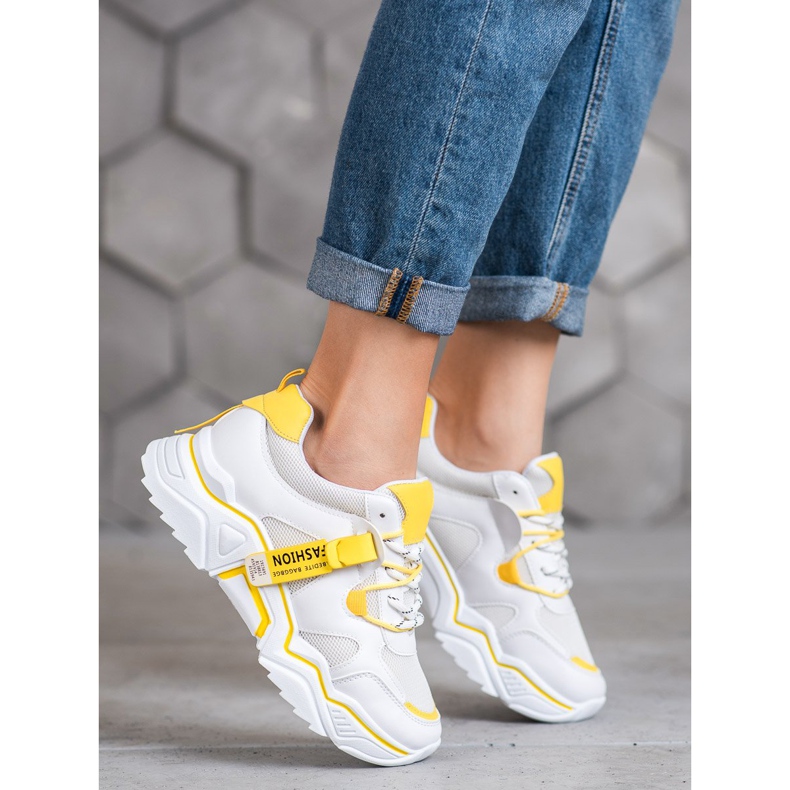 SHELOVET Sneakers für Damen weiß gelb 2