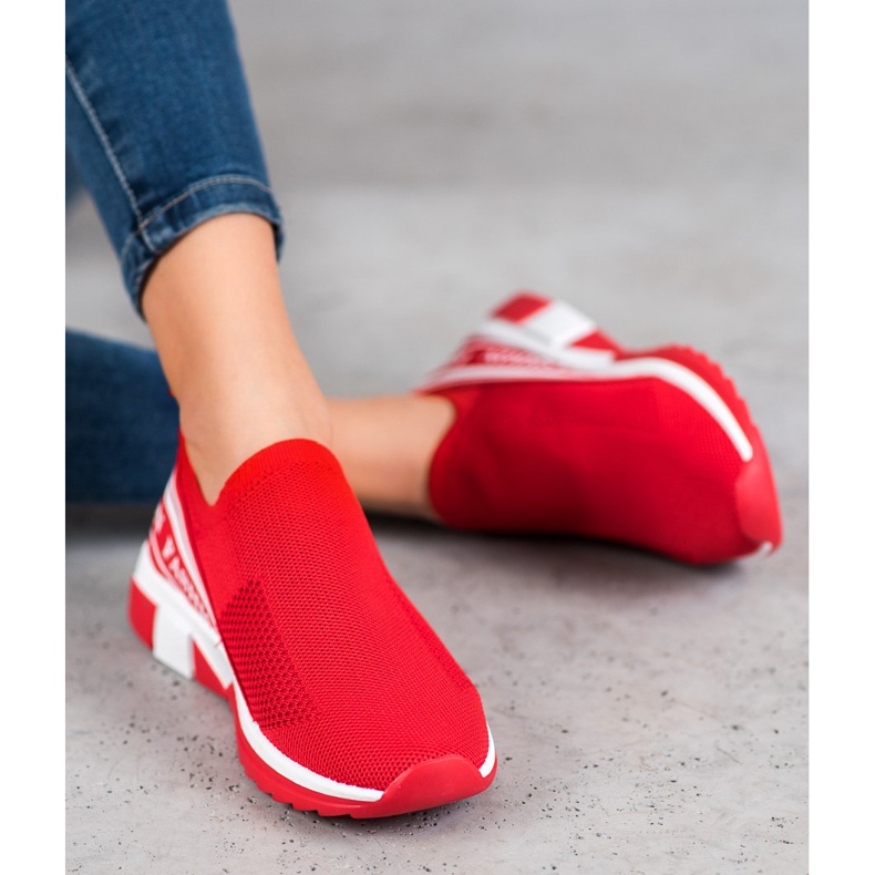 SHELOVET Durchbrochene Slipony Mode weiß rot 1