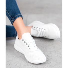 SHELOVET Durchbrochene Sneakers mit Öko-Leder weiß grau 1