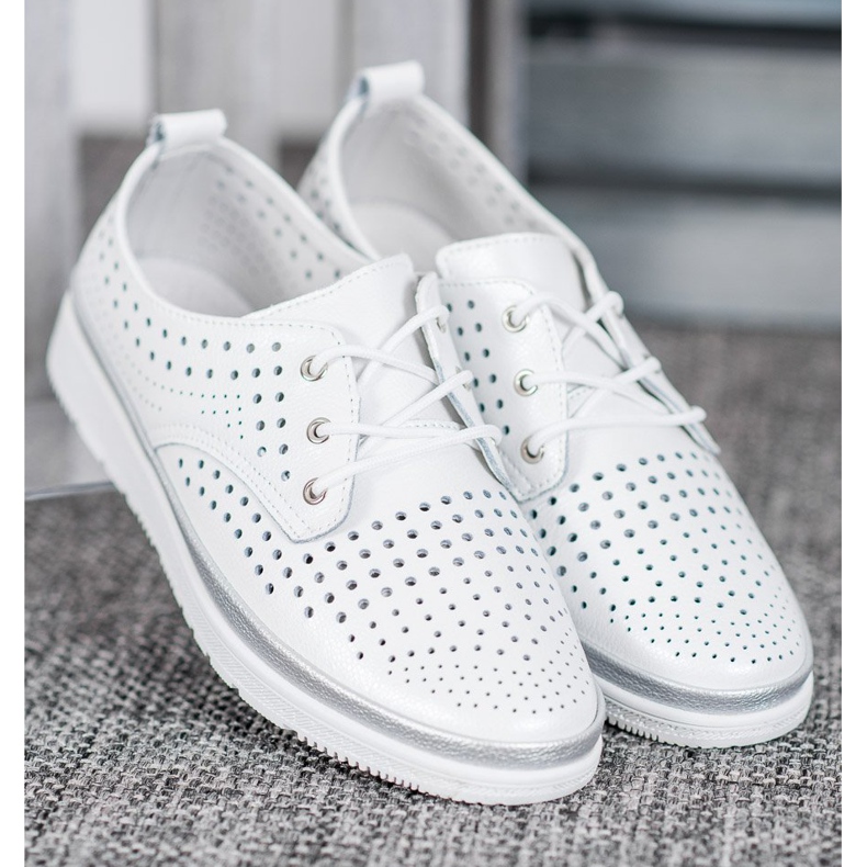 Filippo Durchbrochene Lederstiefel weiß grau 2