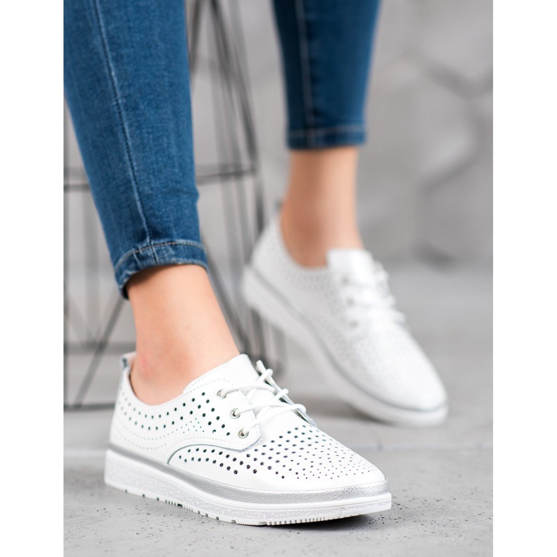 Filippo Durchbrochene Lederstiefel weiß grau 1