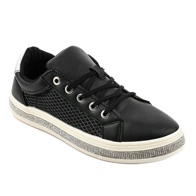 Schwarze Sneakers verziert mit Zirkonen 1153-Y grau 1