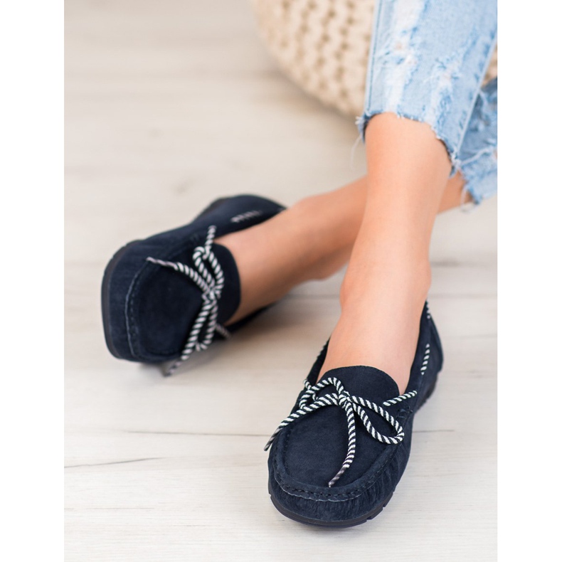 Filippo Loafer aus Leder mit gestreifter Schleife blau 2