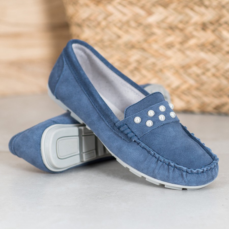 Filippo Leder-Loafer mit Perlen blau 1