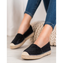 Best Shoes Schwarze Espadrilles mit Kristallen gelb 1