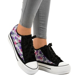 JX-61 schwarze Spitzenturnschuhe lila rosa 1