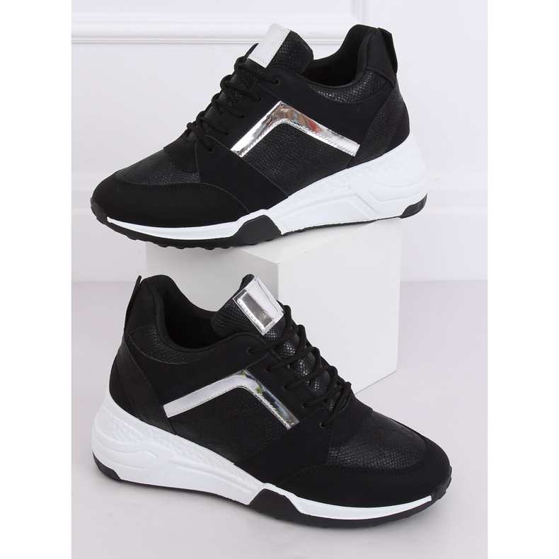 Schwarze Sneakers mit Keilabsatz YL-33 Schwarz gelb 1
