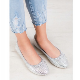 SHELOVET Geflochtene silberne Ballerinas 1
