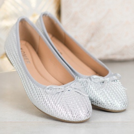 SHELOVET Geflochtene silberne Ballerinas 2