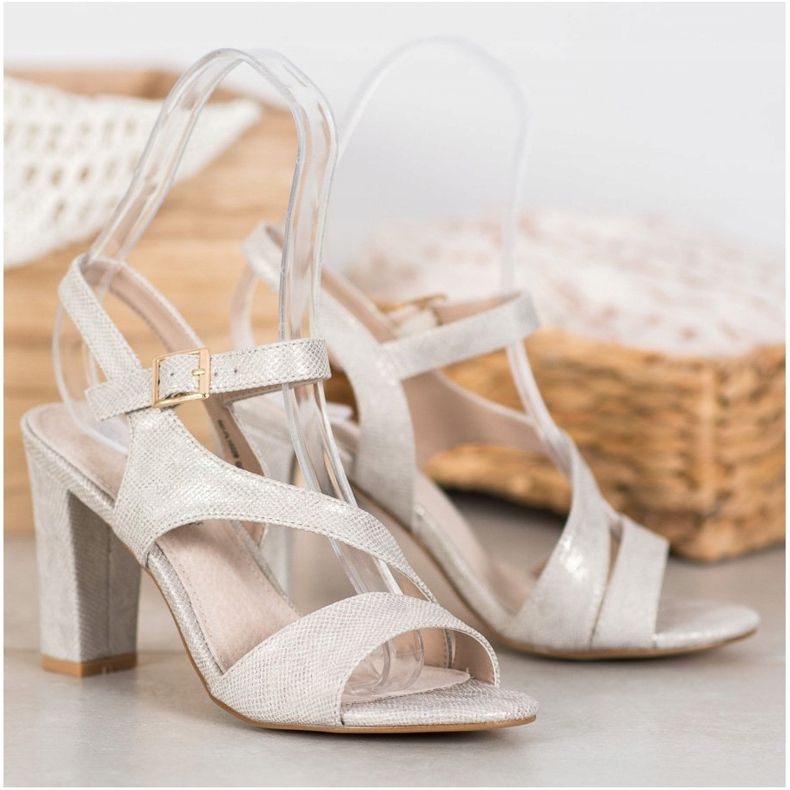 Goodin Stylische Sandalen mit Glitzer grau golden 1